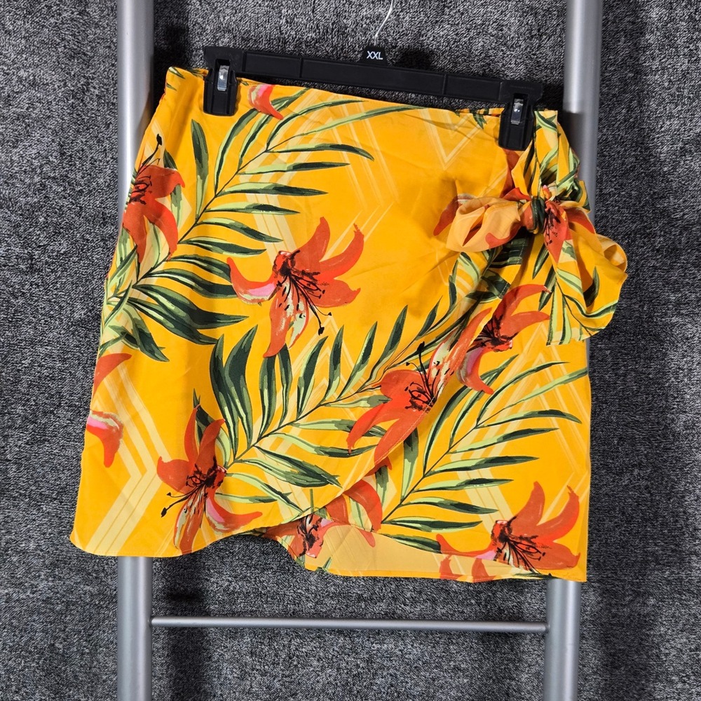 Milk & Honey Yellow Tropical Floral Wrap Mini Skirt 32465S-2 Medium